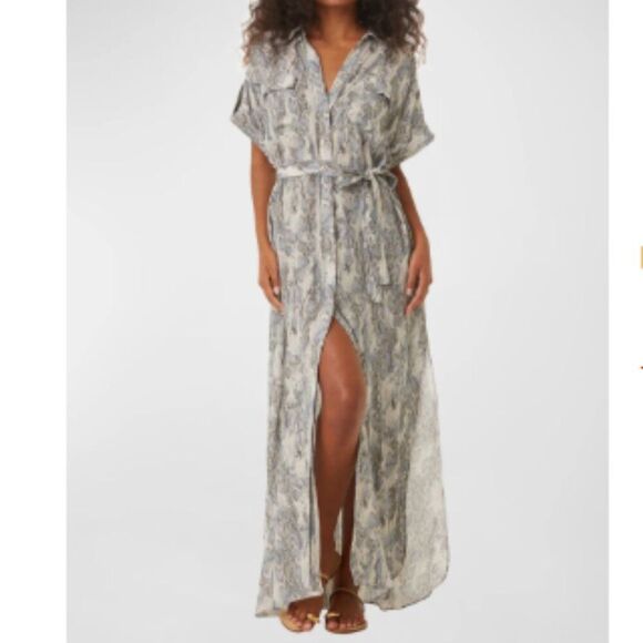 BNWT - MISA LOU TIE BELTED MAXI SHIRT SNAKE PRINT DRESS - M - Picture 1 of 9
